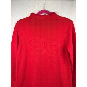 Iman Chic Mock Neck Knit Sweater Red Long Sleeve Soft Textured Womens Top